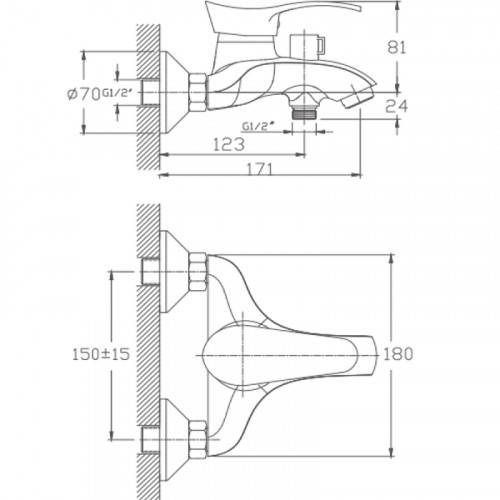 Смеситель для ванны Haiba HB6001 Хром на стену