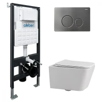 Комплект унитаза Abber Rechteck AC1201-AC0105-AC0121NG с сиденьем Микролифт и клавишей смыва цвет Никель