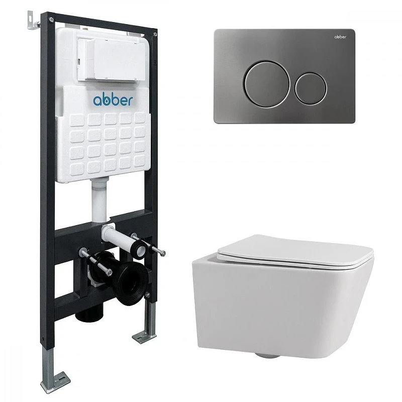 Комплект унитаза Abber Rechteck AC1201-AC0105-AC0121NG с сиденьем Микролифт и клавишей смыва цвет Никель