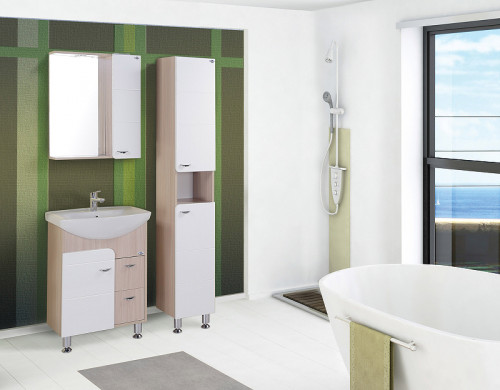 Зеркало со шкафом Onika Стиль 58.01 R 205833 с подсветкой Белое Ясень шимо светлый МДФ / ЛДСП, стекло