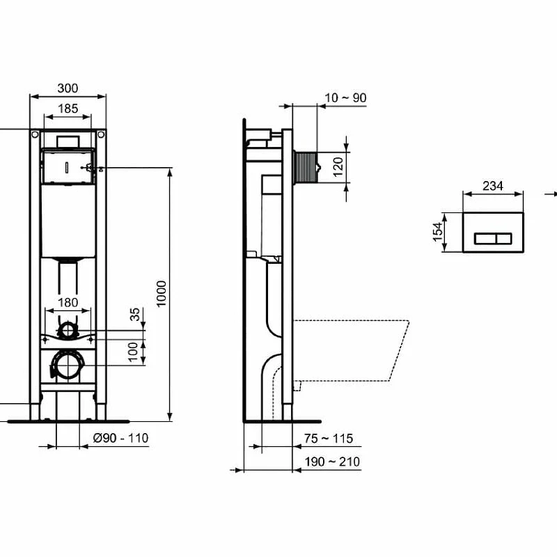 Комплект унитаза с инсталляцией Ideal Standard W220101 с сиденьем Микролифт без клавиши смыва фаянс подвесной