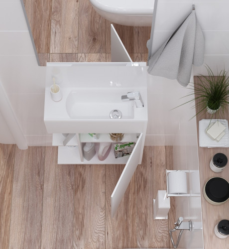 Тумба с раковиной 1MarKa Stretto 50П У94716 подвесная Белый глянец МДФ / ЛДСП