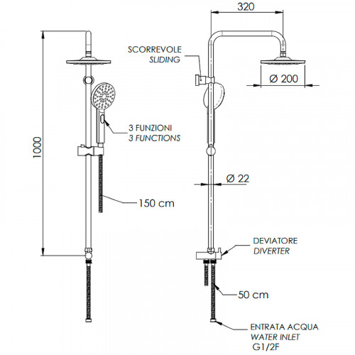 Душевая система Remer 330X8MPEC20NRA Хром латунь на стену
