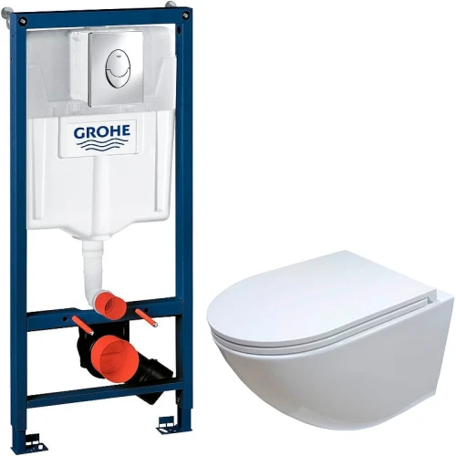 Комплект унитаза Ceruttispa B-2376-3 7183 с инсталляцией Grohe Rapid SL 38721001 с сиденьем Микролифт и клавишей смыва Хром фаянс подвесной