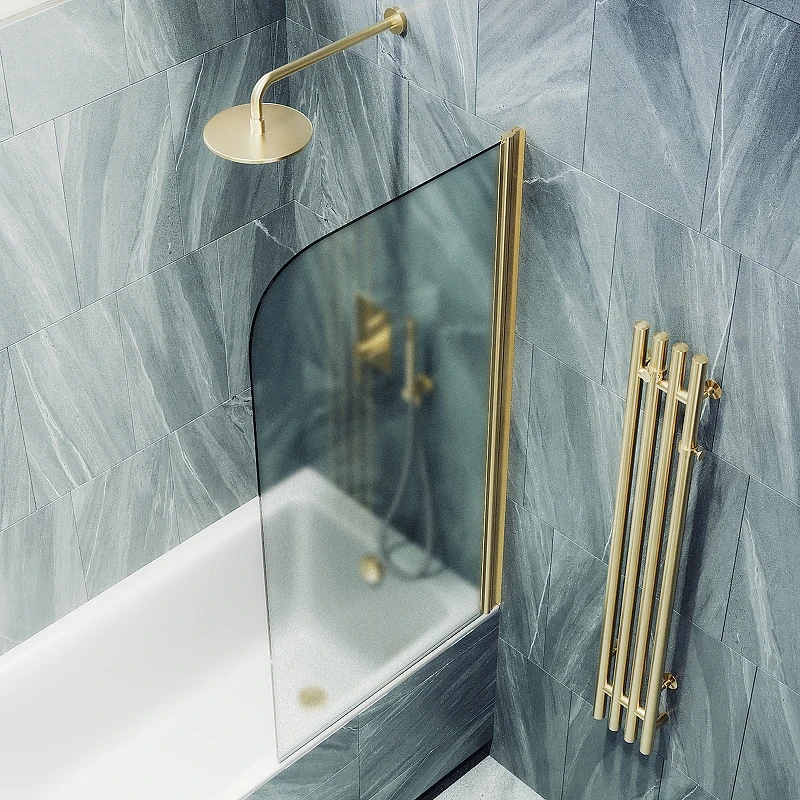 Шторка на ванну Maybah Glass MGV-610-3 500x1400 поворотная на монопетле Золото стекло сатиновое
