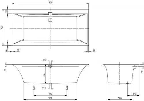 Квариловая ванна Villeroy&Boch Squaro Edge 12 190x90 UBQ190SQE2DV-01 без гидромассажа