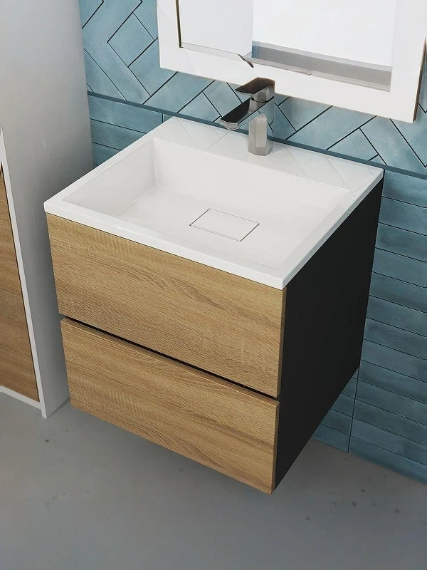 Тумба с раковиной Uperwood Barsa 50 29830205647 подвесная цвет Черный матовый Дуб сонома