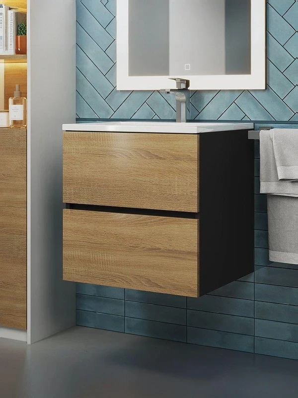 Тумба с раковиной Uperwood Barsa 50 29830205647 подвесная цвет Черный матовый Дуб сонома