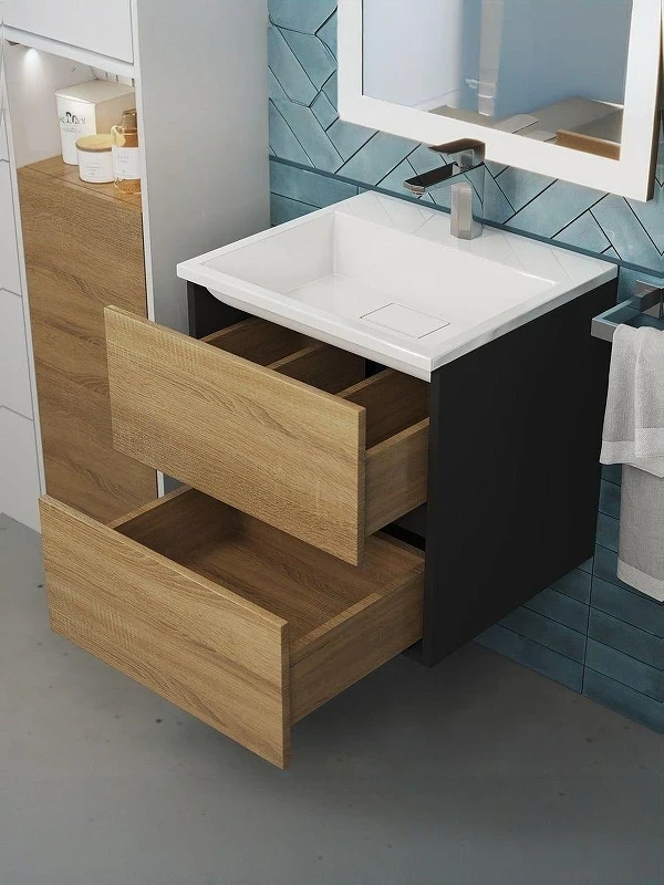 Тумба с раковиной Uperwood Barsa 50 29830205647 подвесная цвет Черный матовый Дуб сонома