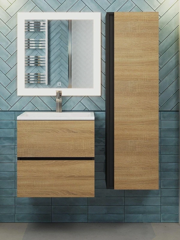 Тумба с раковиной Uperwood Barsa 50 29830205647 подвесная цвет Черный матовый Дуб сонома