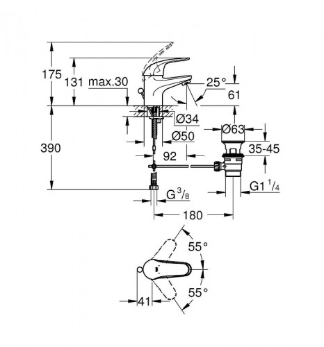 Смеситель для раковины Grohe Start Eco 23264000 цвет Хром