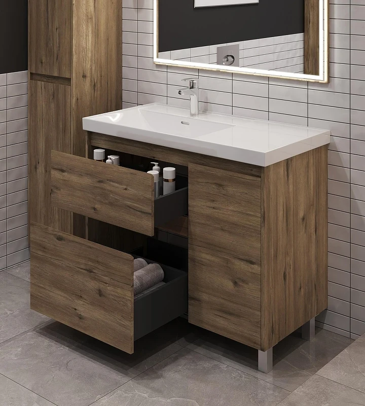 Тумба под раковину Aquanet Nova Lite 2.0 100 L 346348 цвет Дуб рустикальный