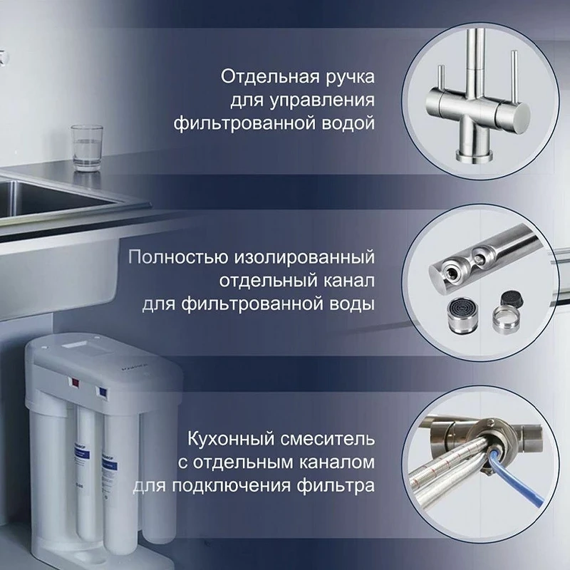 Смеситель для кухни Swedbe Selene Plus K8144M с фильтром Нержавеющая сталь нержавеющая сталь
