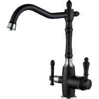 Смеситель для кухни ZorG Steel Hammer SH 812 BLACK CR Черный матовый Хром латунь на столешницу