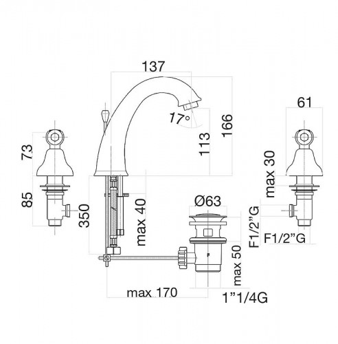Смеситель для раковины Fiore Coloniale 02CR0628 цвет Хром