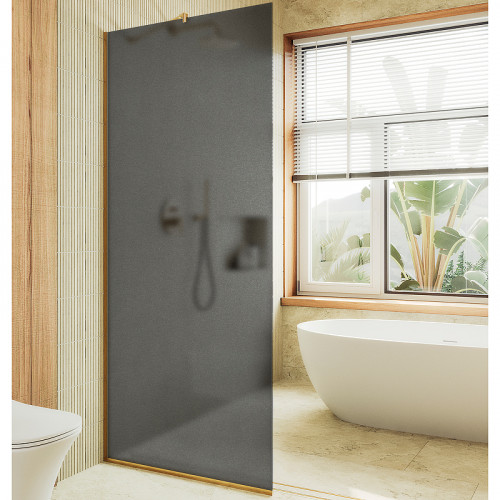Душевая перегородка Maybah Glass MGD-694-3у 890x1950 в узком профиле Золото стекло графитовое матовое