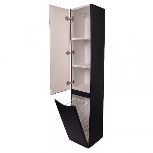 Шкаф пенал Style Line Бергамо 30 L СС-00002328 с бельевой корзиной Черный антискрейтч МДФ / ЛДСП