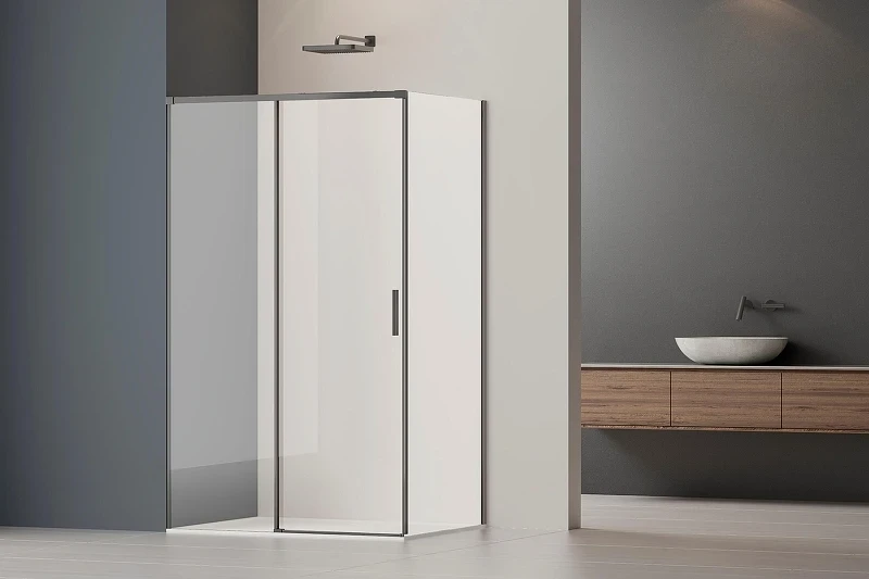 Душевой уголок Vincea Софт 2 (Soft 2) 100х80 VSR-3SO28012CLGM профиль Вороненая сталь стекло прозрачное