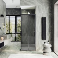 Душевой уголок Maybah Glass MGY-1328-6 900x900x1950 раздвижной профиль Черный стекло графитовое