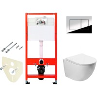Комплект унитаза Vincea Globo VT1-14S с инсталляцией Tece Profil 9400412 с сиденьем Микролифт и клавишей смыва Хром глянцевый фарфор подвесной