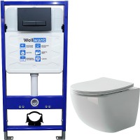 Комплект унитаза Ceramicanova Forma CN3009 с инсталляцией WellWant Standart 50 WWISI111BB с сиденьем Микролифт и Черной матовой клавишей смыва фарфор подвесной