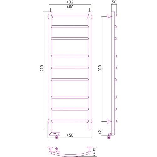 Электрический полотенцесушитель Сунержа Галант 2.0 1200x400 L 30-5200-1240 Белый матовый нержавеющая сталь