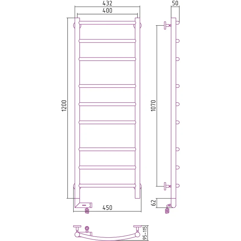 Электрический полотенцесушитель Сунержа Галант 2.0 1200x400 L 30-5200-1240 Белый матовый нержавеющая сталь