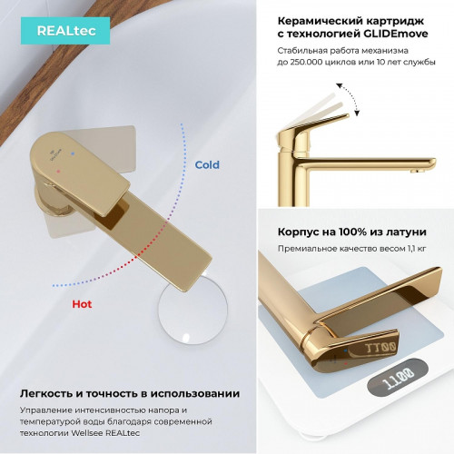 Смеситель для раковины Wellsee ICON! for life 182303000 цвет Золото
