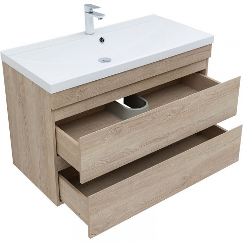 Тумба под раковину Aquanet Нота New 100 334200 подвесная Дуб светлый МДФ / ЛДСП
