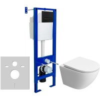 Комплект унитаза BelBagno Uno-Tor BB5177CH-TOR/SC с инсталляцией Berges Atom 410 040340 с сиденьем Микролифт и Черной матовой клавишей смыва фаянс подвесной