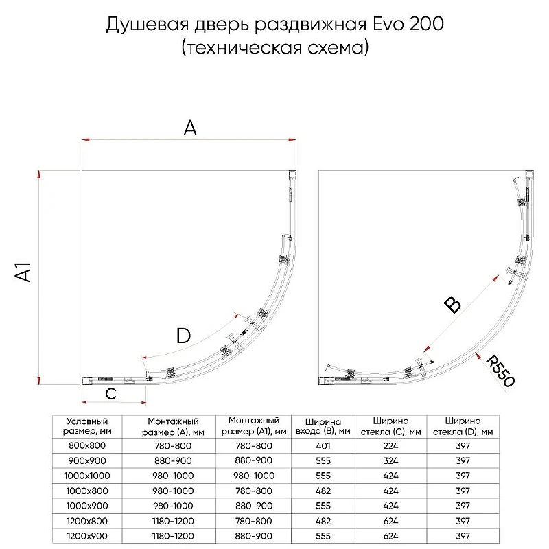 Душевой уголок Veconi Evo 200 B 120х90 E2-B-12090-01-C9 профиль Черный матовый стекло прозрачное
