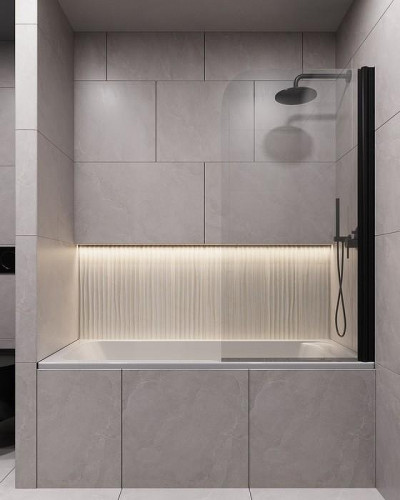 Шторка на ванну Timo TCM-70/03C-6 700x1400 T27 поворотная на монопетле Черный стекло прозрачное