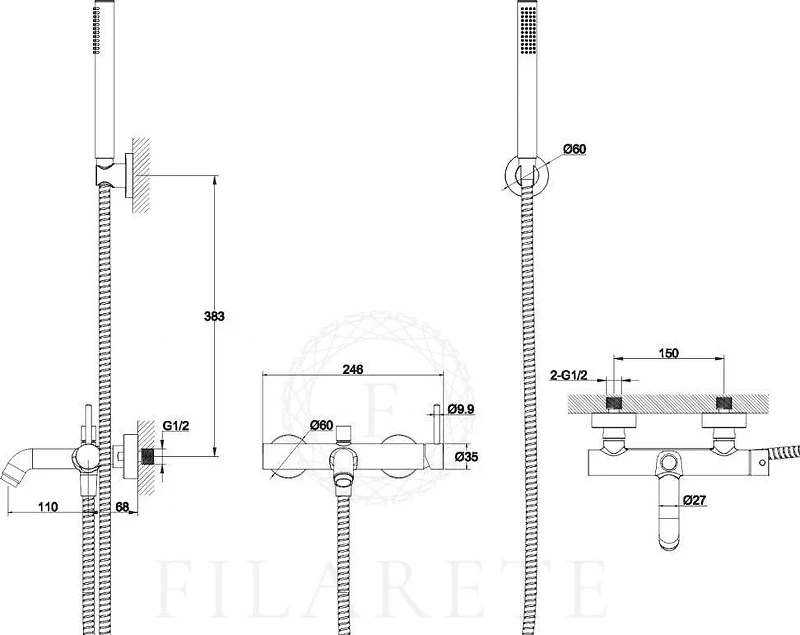 Смеситель для ванны FILARETE Roun FL2120NK цвет Никель