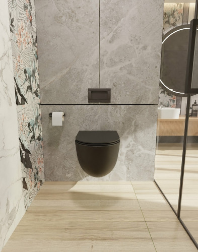 Унитаз AQUAme AQM2002MB подвесной Черный матовый с сиденьем Микролифт фаянс подвесной