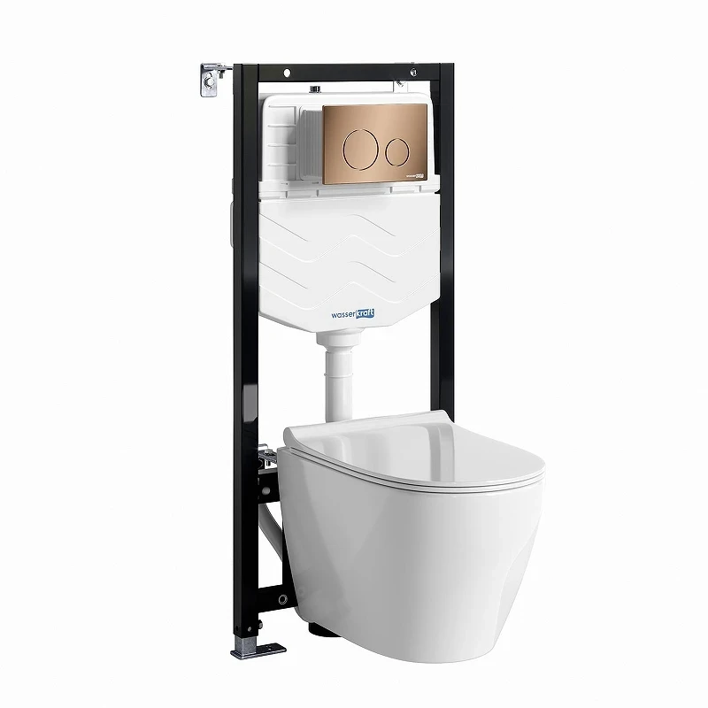 Комплект унитаза с инсталляцией WasserKRAFT Aller 10TLT.010.ME.RG02.H002 цвет Белый с сиденьем Микролифт и клавишей смыва цвет Розовое золото