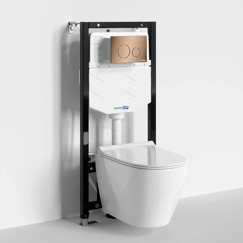 Комплект унитаза с инсталляцией WasserKRAFT Aller 10TLT.010.ME.RG02.H002 цвет Белый с сиденьем Микролифт и клавишей смыва цвет Розовое золото