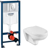 Унитаз с инсталляцией Roca Mateo 346200000+ZRU9302822 + Grohe Rapid SL 38721001 с сиденьем Микролифт и клавишей смыва Хром