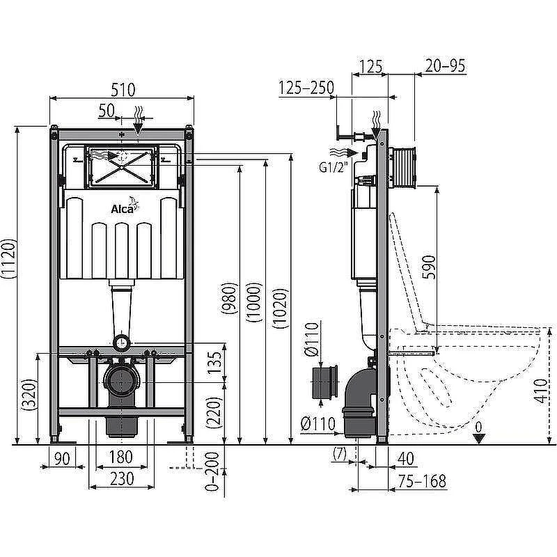 Унитаз с инсталляцией BelBagno Uno-Tor BB5177CH-TOR/SC + Alcaplast Sadromodul AM101/1120-3:1 RU M71-0001 с сиденьем Микролифт и клавишей смыва Хром