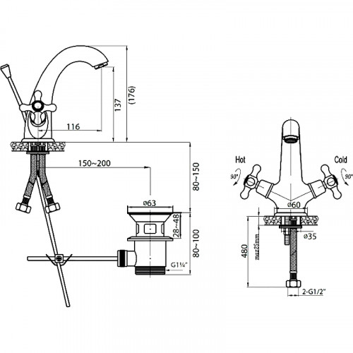 Смеситель для раковины Cezares Golf-LS1-03/24 Золото 24 карат латунь