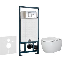 Комплект унитаза Ceramicanova Play CN3001 с сиденьем Микролифт и инсталляцией WeltWasser WW Marberg 507 10000005949+10000005953 с клавишей смыва Хром глянцевый фаянс подвесной