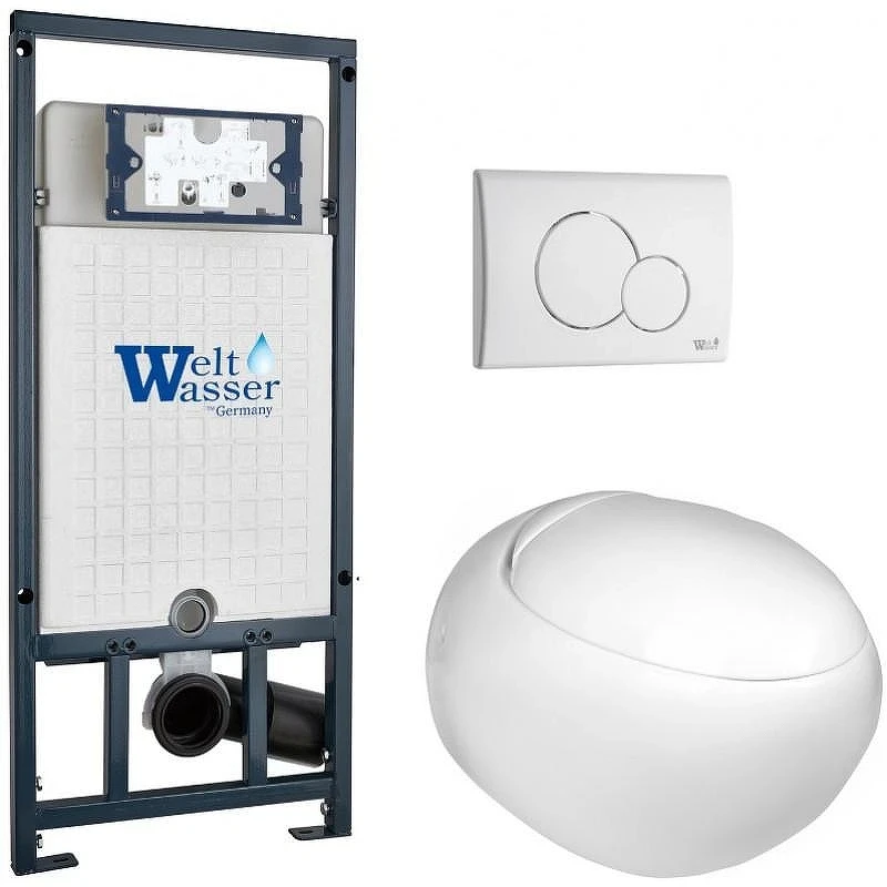 Комплект унитаза с инсталляцией WeltWasser MARBERG 507 + JECKENBACH 004 GL-WT + MAR 507 RD GL-WT 10000010724 цвет Белый глянцевый с сиденьем Микролифт и клавишей смыва цвет Белый глянцевый