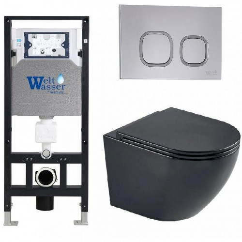 Комплект унитаза с инсталляцией WeltWasser AMBERG 506 + MERZBACH 043 MT-BL + AMBERG RD-CR 10000011341 цвет Черный матовый с сиденьем Микролифт и клавишей смыва цвет Хром