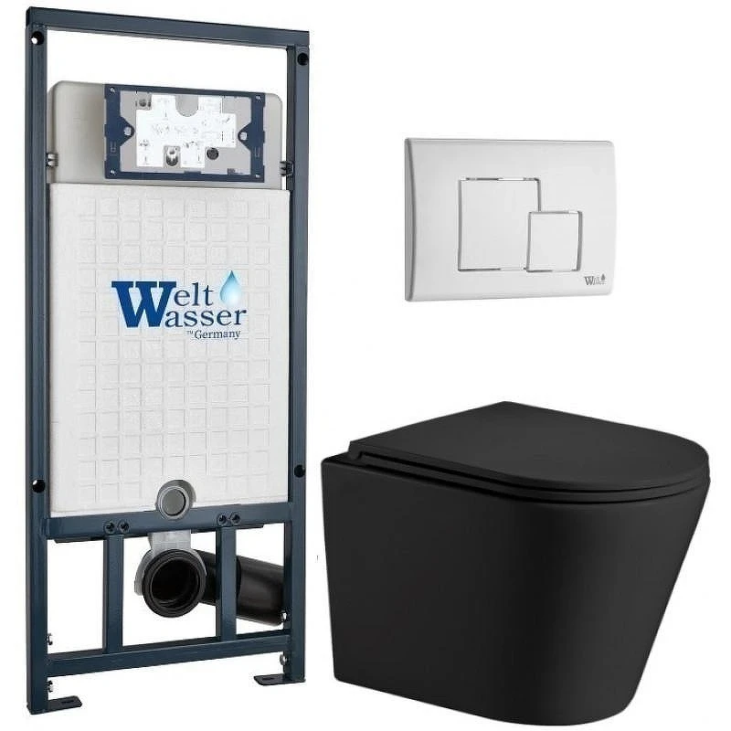 Комплект унитаза с инсталляцией WeltWasser MARBERG 507 + SALZBACH 043 MT-BL + MAR 507 SE GL-WT 10000011558 цвет Белый глянцевый с сиденьем Микролифт и клавишей смыва цвет Белый глянцевый