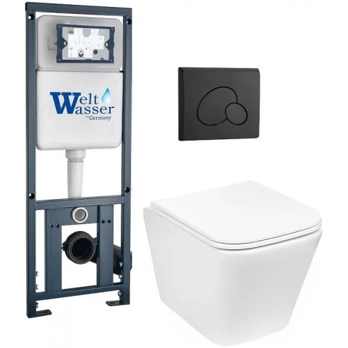 Комплект унитаза с инсталляцией WeltWasser MARBERG 410 + GELBACH 043 GL-WT + MAR 410 RD MT-BL 10000011873 цвет Белый глянцевый с сиденьем Микролифт и клавишей смыва цвет Черный матовый