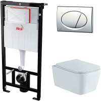 Комплект унитаза Aquatek Либра New AQ1148N-00 с инсталляцией Alcaplast Sadromodul AM101/1120-3:1 RU M71-0001 с сиденьем Микролифт и клавишей смыва Хром фарфор подвесной