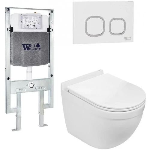 Комплект унитаза с инсталляцией WeltWasser AMBERG 497 ST + HEIMBACH 043 GL-WT + AMBERG RD-WT 10000012144 цвет Белый глянцевый с сиденьем Микролифт и клавишей смыва цвет Белый