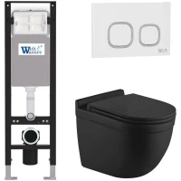 Комплект унитаза с инсталляцией WeltWasser AMBERG 350 + HEIMBACH 043 MT-BL + AMBERG RD-WT 10000012337 цвет Черный матовый с сиденьем Микролифт и клавишей смыва цвет Белый