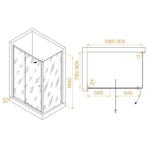 Душевой уголок RGW Passage 120x80 41084418-014 профиль цвет Черный стекло прозрачное
