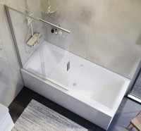 Комплект акриловой ванны AM.PM Inspire V2.0 180x80 WK52EB без гидромассажа с душевой системой со шторкой и аксессуарами