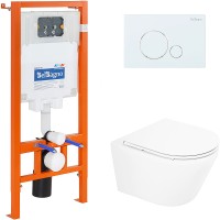 Комплект унитаза с инсталляцией BelBagno Tre BB8001CHR/SC/BB002-80/BB014-SR-BIANCO с сиденьем Микролифт и Белой клавишей смыва фаянс подвесной